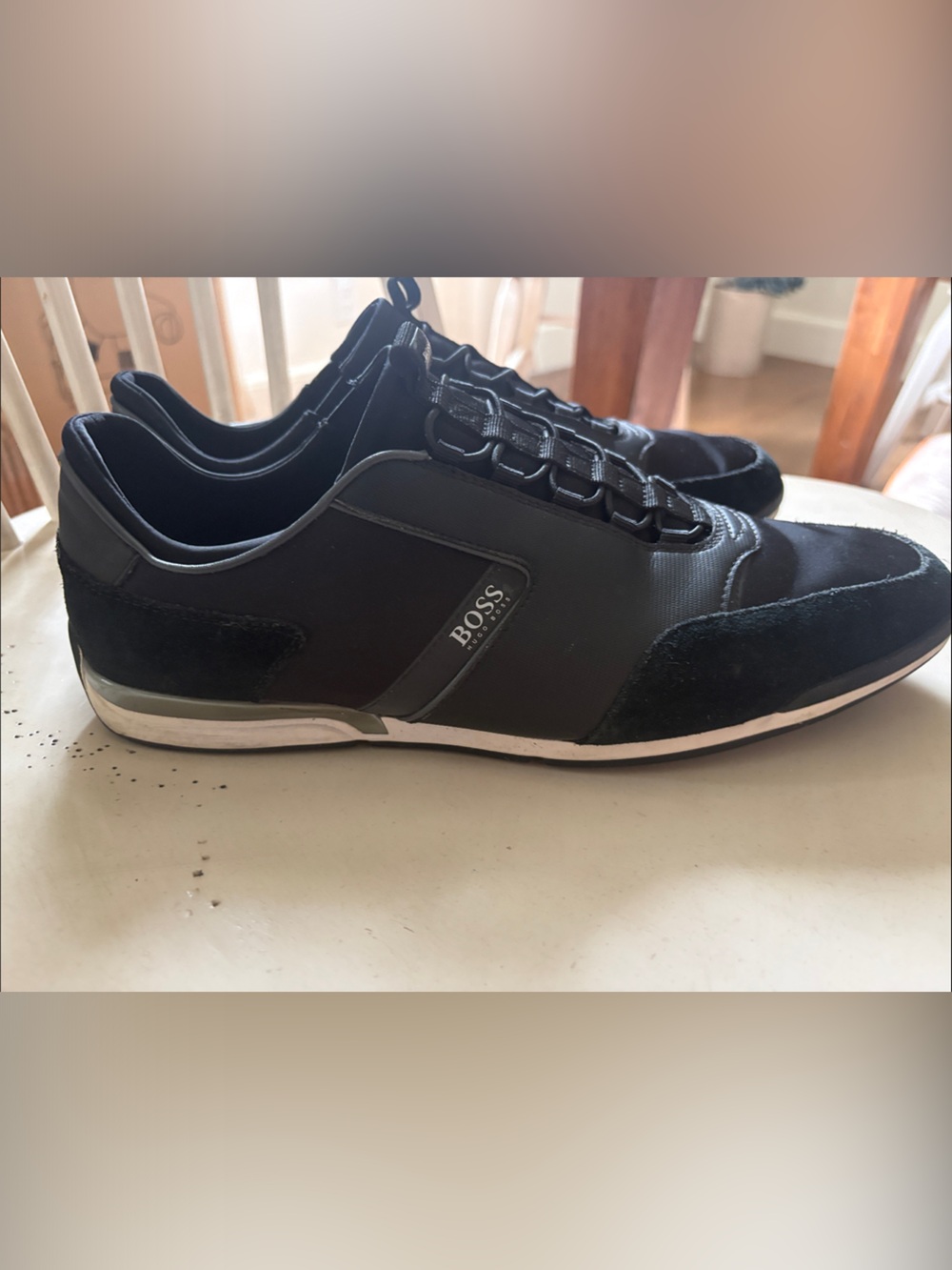 Boss Men’s Black Low-Top Suede & Textile Sneaker